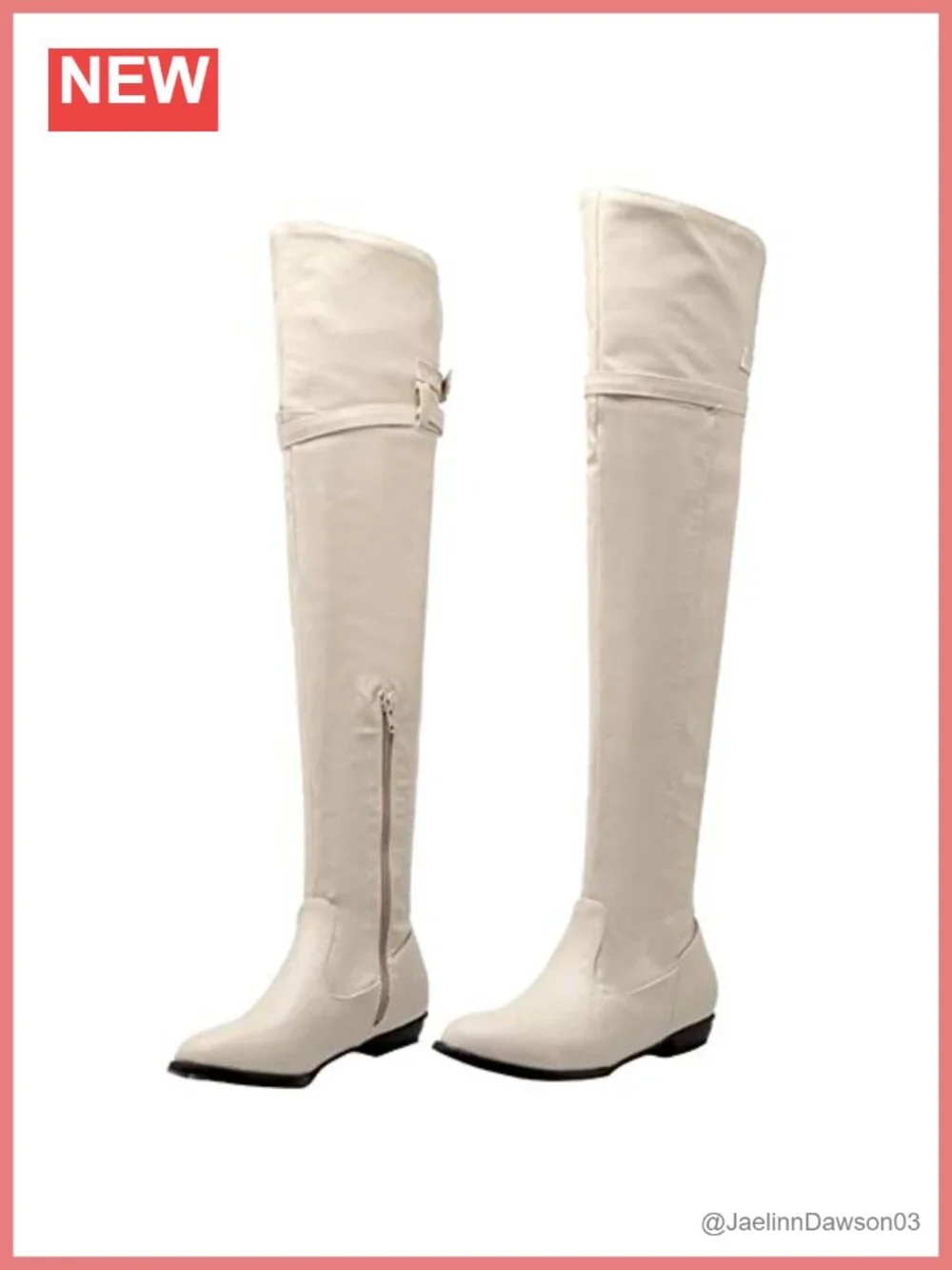 Women Thigh High Boots Faux Suede Block Heel Side Zip Warm Lined